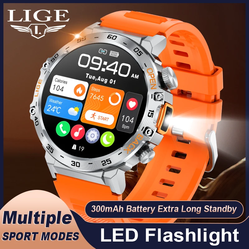 Original LIGE Smart Uhr 1,53 ''HD Bildschirm Leben Wasserdichte Sport Fitness Uhren Taschenlampe Neue Männer Smartwatch Für Andriod IOS Image