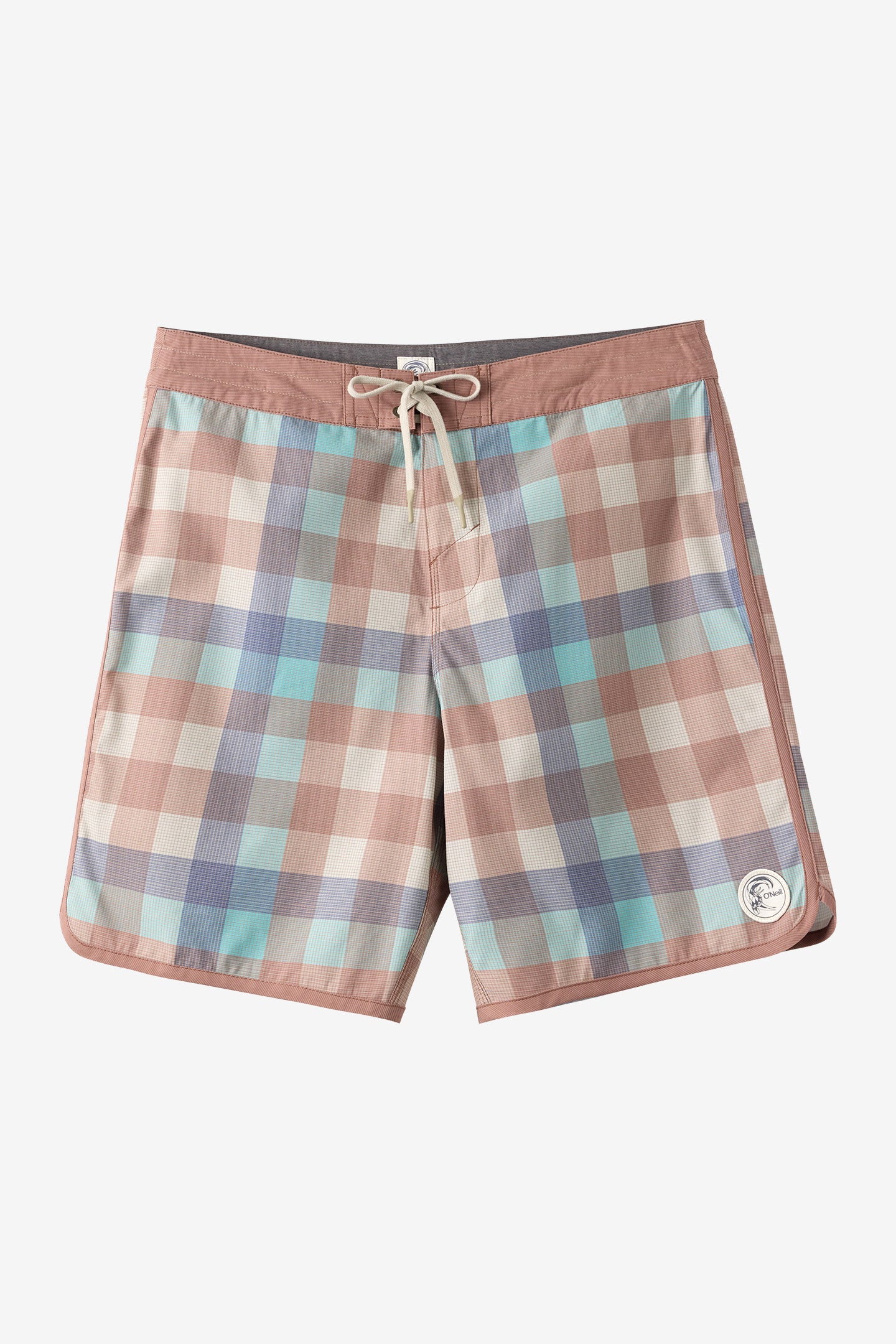 O'Neill Men's O'riginals Print Scallop 18"" Board Shorts in Lt Khaki, Size 40, Elastane/Polyester