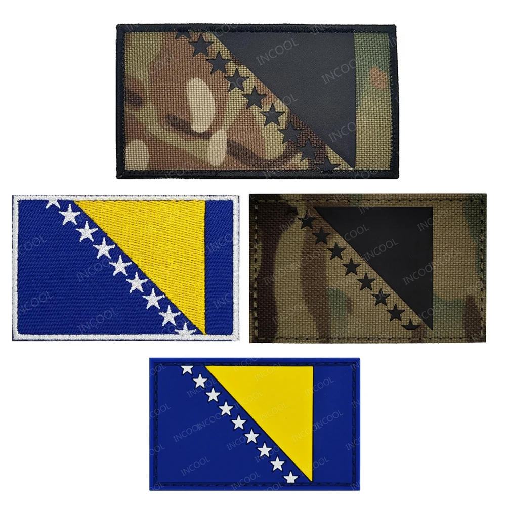 Bosnien und Herzegowina Infrarot ir reflektierende gestickte Flagge Patches appliziert Gummi Patch für Kleidung Jacke Kappe Image