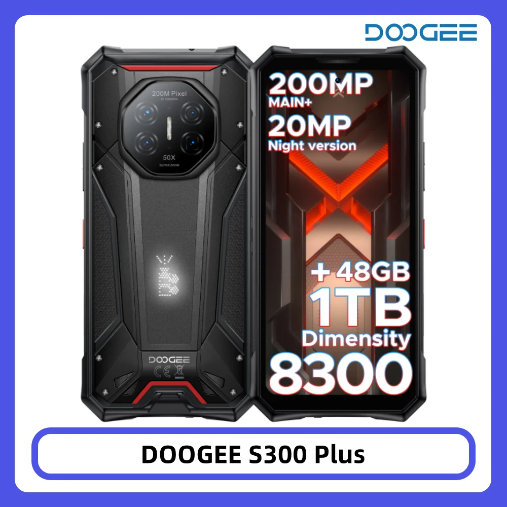 DOOGEE S300 Plus Robustes Smartphone 48GB+1TB Dimensity 8300 11000mAh Akku 120W 6,78 Zoll FHD+120Hz 200MP Kamera Android16 Smartphone