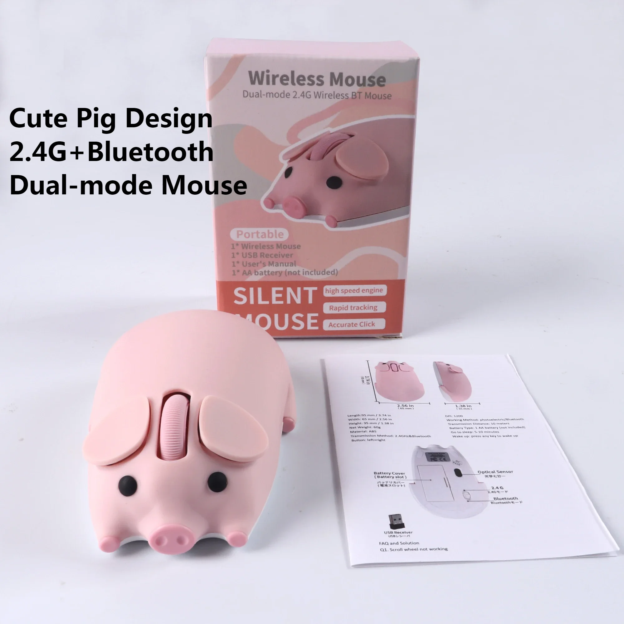 Cartoon Schwein Design Computer Maus Dual-modus 2,4G + Bluetooth Nette Ergonomische Optische Mäuse Spiel Laptop PC Universal für Mädchen Geschenk Image