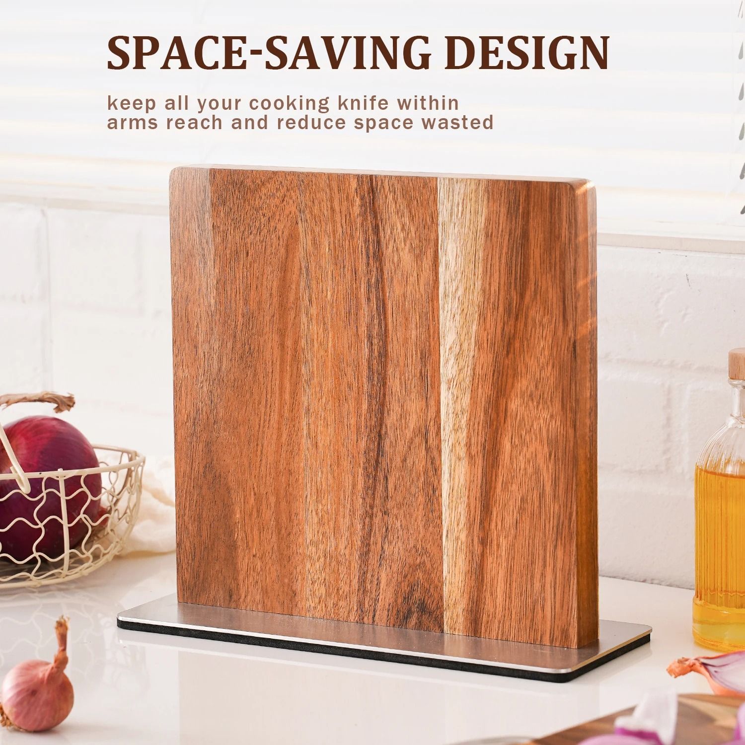 Premium Acacia Wood Magnetic Knife Block & Modern Minimalist Kitchen Storage Holder Premium Acacia Wood Magnetic Knife Block & Modern Minimalist Kitchen Storage Holder