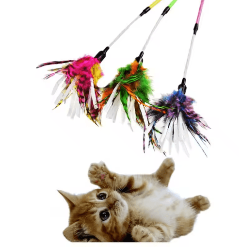 TwistyFeather Cat Teaser Wand Colorful Spiral Feather Toy For Interactive Feline Fun green Rod 41 Cm