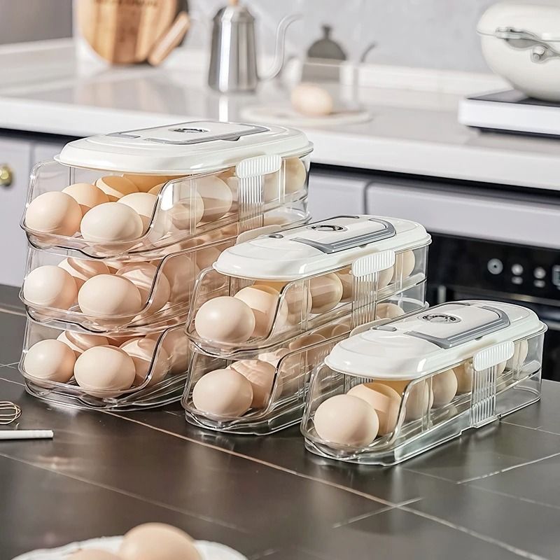 Automatic Rolling Egg Storage Container For Refrigerator With Multi Layer Dispenser Design l