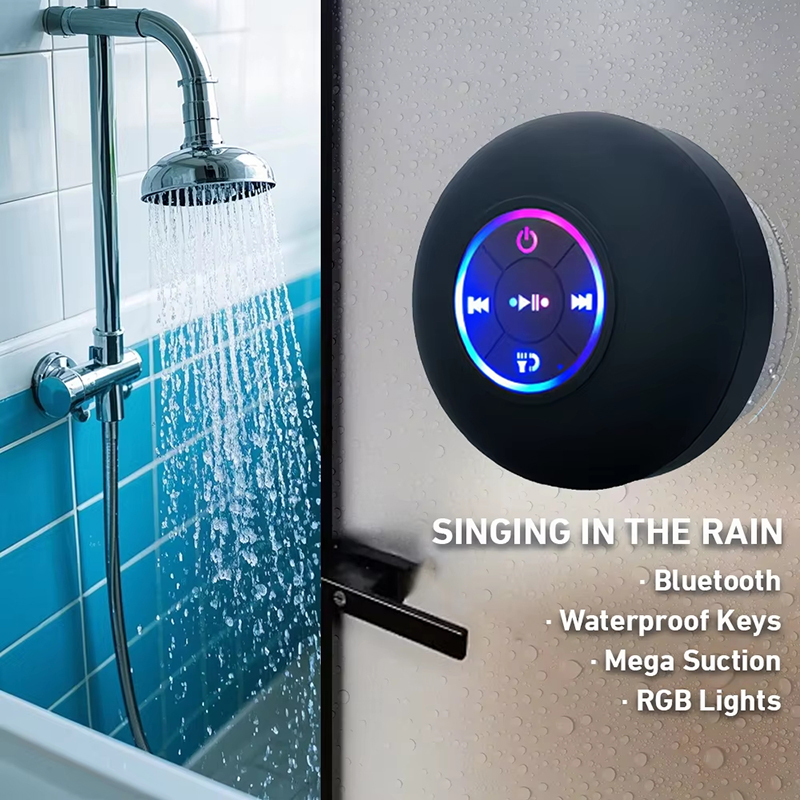Waterproof Bluetooth Shower Speaker With LED Light And Strong Suction Cup Waterproof Bluetooth Shower Speaker With LED Light And Strong Suction Cup