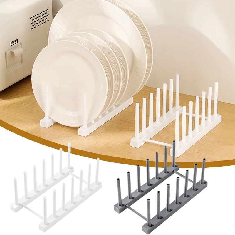 Detachable Plastic Dish Drainer Rack & Desktop Plate Display Shelf white