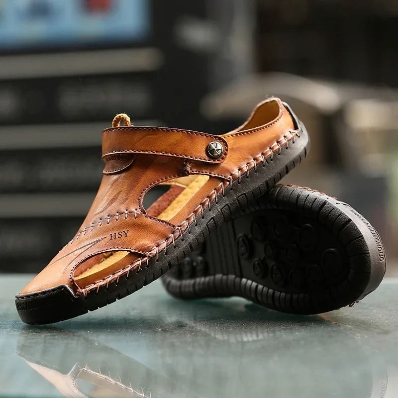 Men's Genuine Leather Outdoor Sandals red Brown 7