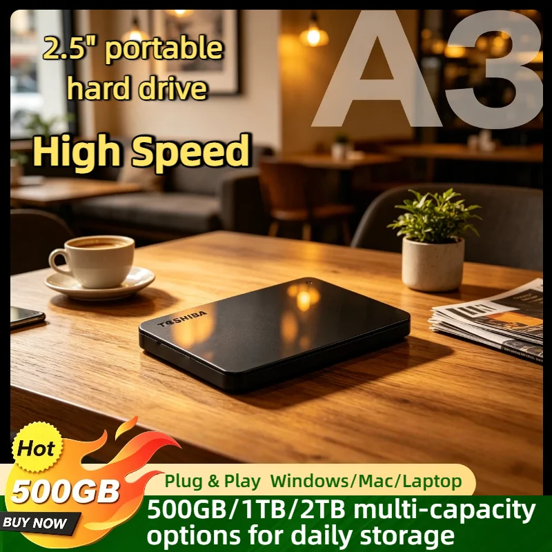 500GB 1TB 2TB Für Toshiba OEM A3 Erweiterbare USB 3.0 Externe Tragbare HDD 2,5 Zoll Festplattenbox Speicher Kompakt Pro Image