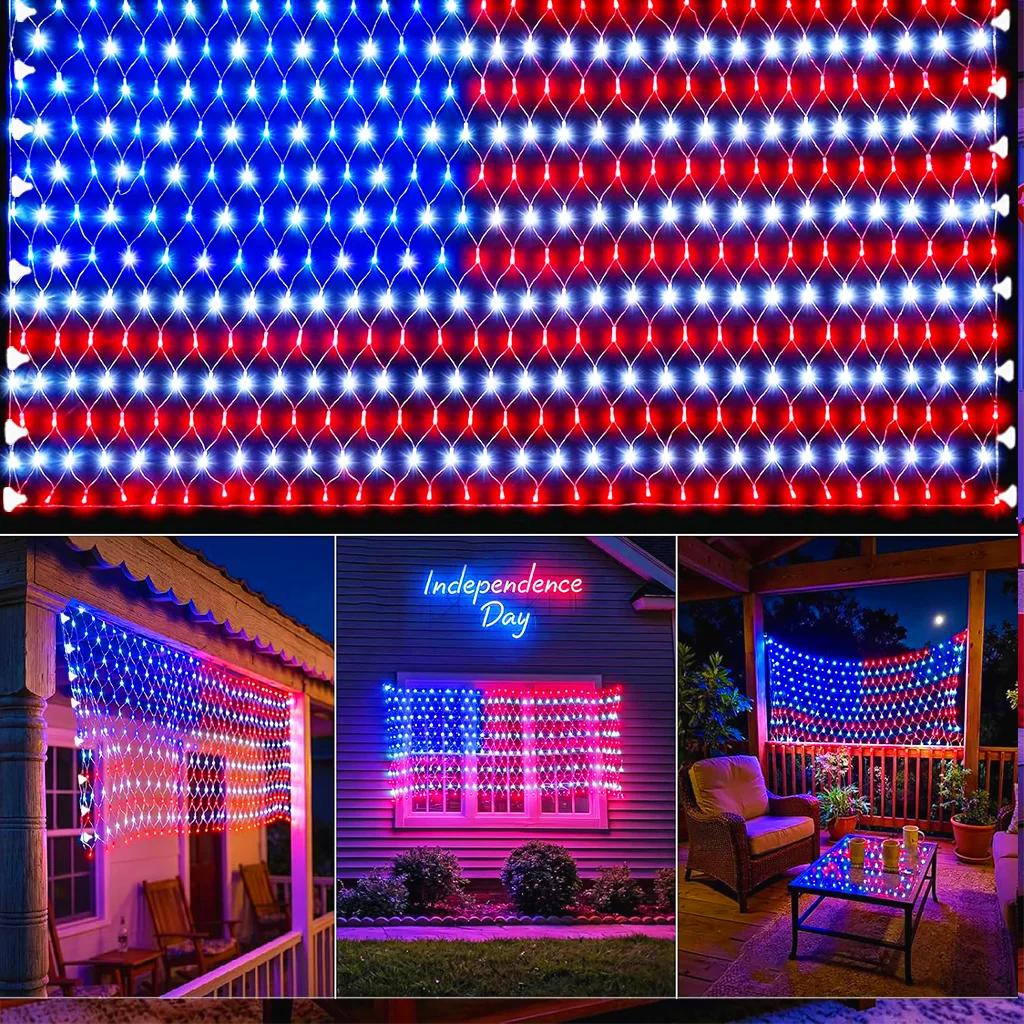 USB-Lichterkette mit amerikanischer Flagge, mit 384 ultrahellen LED-Perlen, geeignet für den Innen- und Außenbereich sowie zur Dekoration zum Unabhängigkeitstag. Image