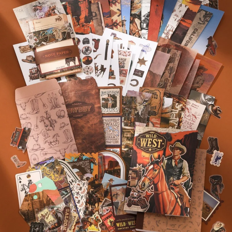 1 Box mit 157 Teilen Western-Cowboy-Themen-Scrapbook-Set, mit Cowboyhüten, DIY Handgemachtes Album Scrapbooking Dekorative Papier-Zubehörteile Image