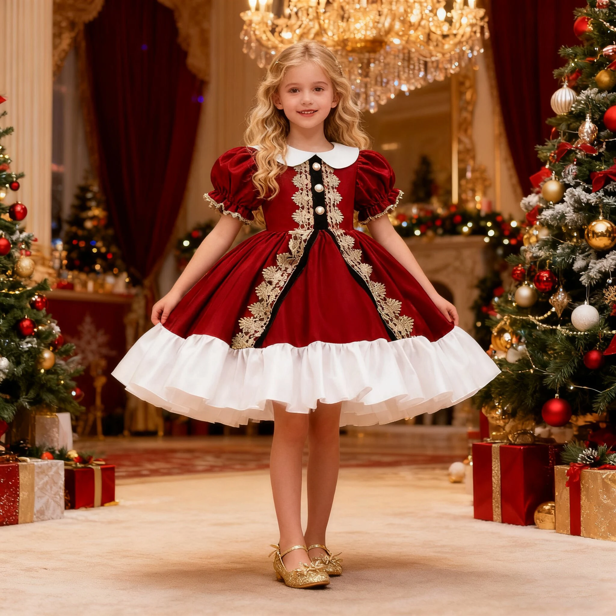 Mode Hochzeit Party Prom Mädchen Kleid Karneval Weihnachten Kostüme Bogen Blume Brautjungfern Geburtstag Prinzessin Kleider Mädchen Abend Image