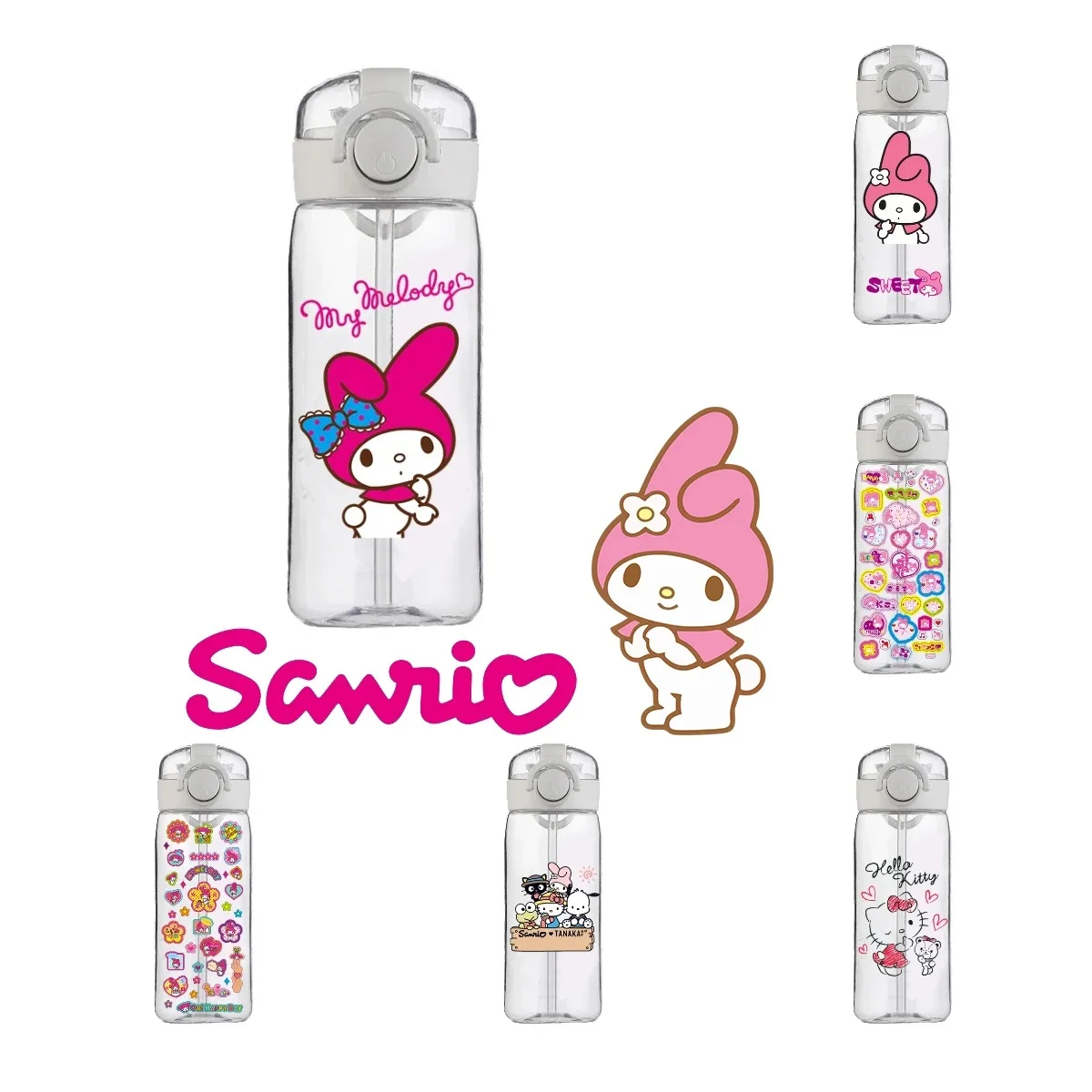 Sanrio Tragbarer Plastikbecher mit Strohhalm, neuer Cartoon-My-Melody-Wasserbecher, tragbarer, sturzsicherer, hochtemperaturbeständiger Becher für Studenten Image