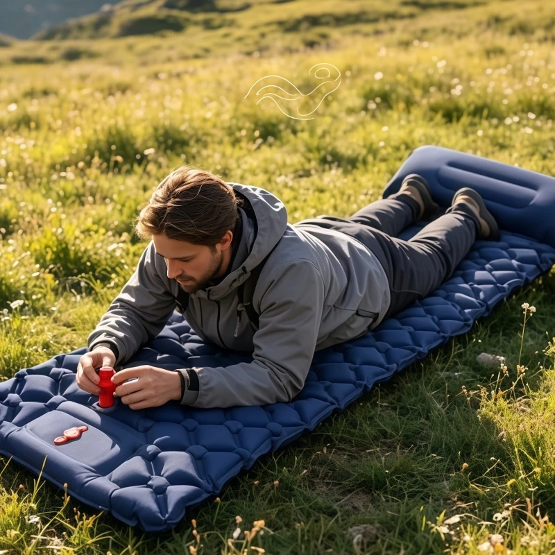 Ultraleichte Aufblasbare Camping-Schlafmatte mit Kissen & Eingebauter Pumpe für Wandern und Outdoor-Aktivitäten Image