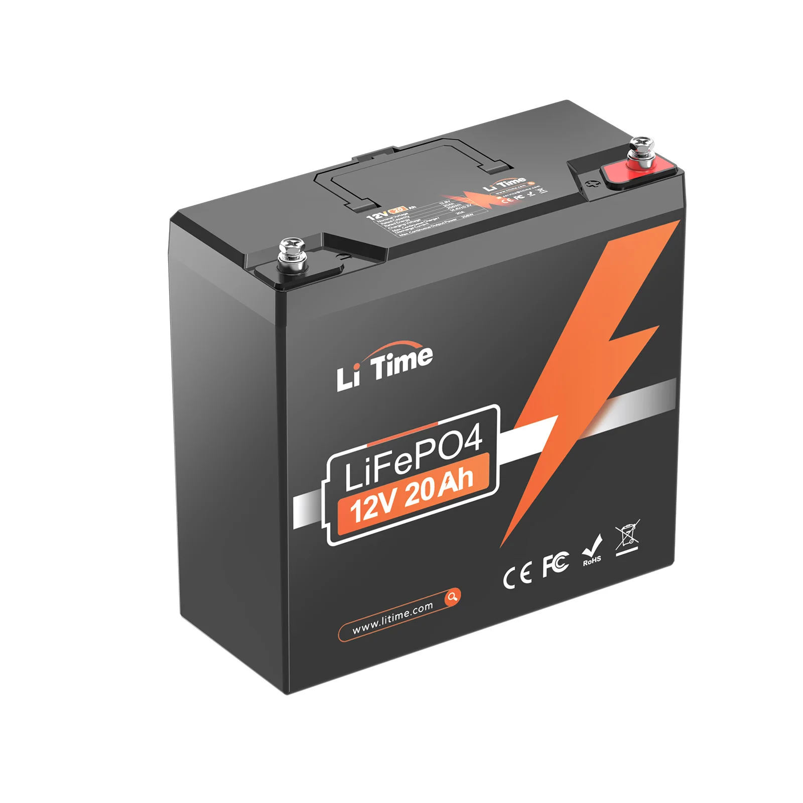 12V 20Ah LiFePO4 Tiefenentladungsbatterie, Eingebautes BMS 4000 Zyklen - Passend für Köderboote, Fischfinder, Tiefenmesser, Kajak, Wassersport, Eisfischen, Kleine Elektronik, 12V DC Beleuchtung Image