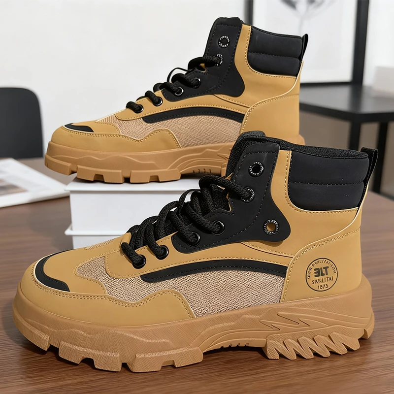 Sanlitai Herrenstiefel Große Größen 45-50 Schwarz Khaki Gummisohle Langlebiges Komfortables Schuhwerk für Männer