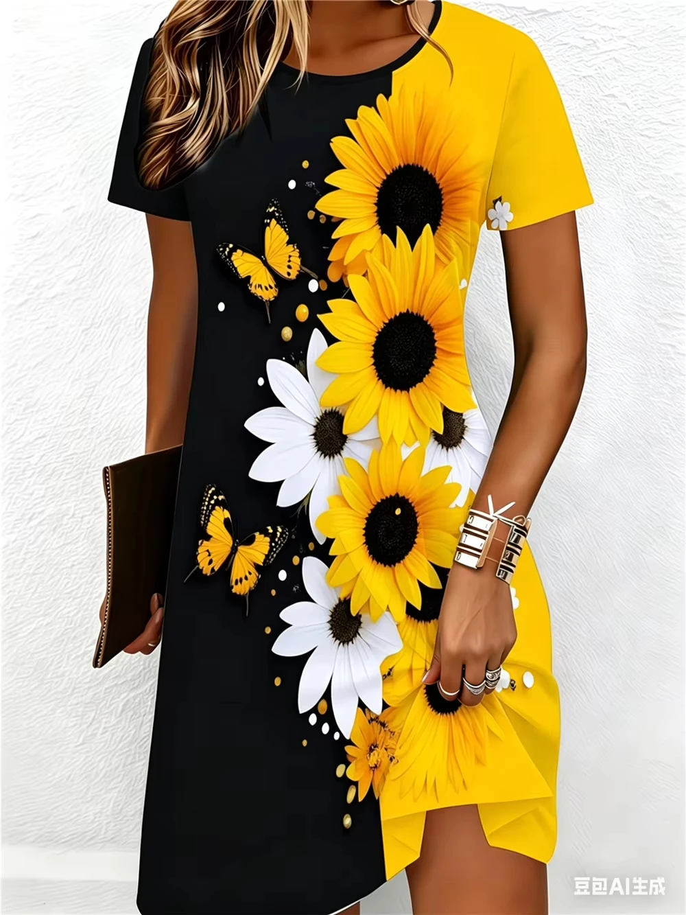 Street Hip Hop Blumen und Schmetterlinge Damen Mini-Kleider Sommer Kurzarm 3D-Druck Modekleid 3XL Große Größe Freizeitkleid