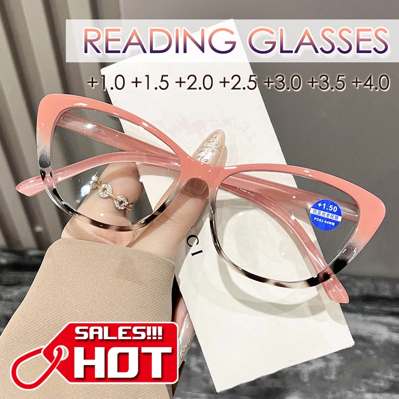 Katzenaugen-Lesebrille für Damen, Unisex, Retro-Mode, HD-Linse, Leopardenmuster, Anti-Ermüdungsbrille mit +1,0 bis +4,0 Image