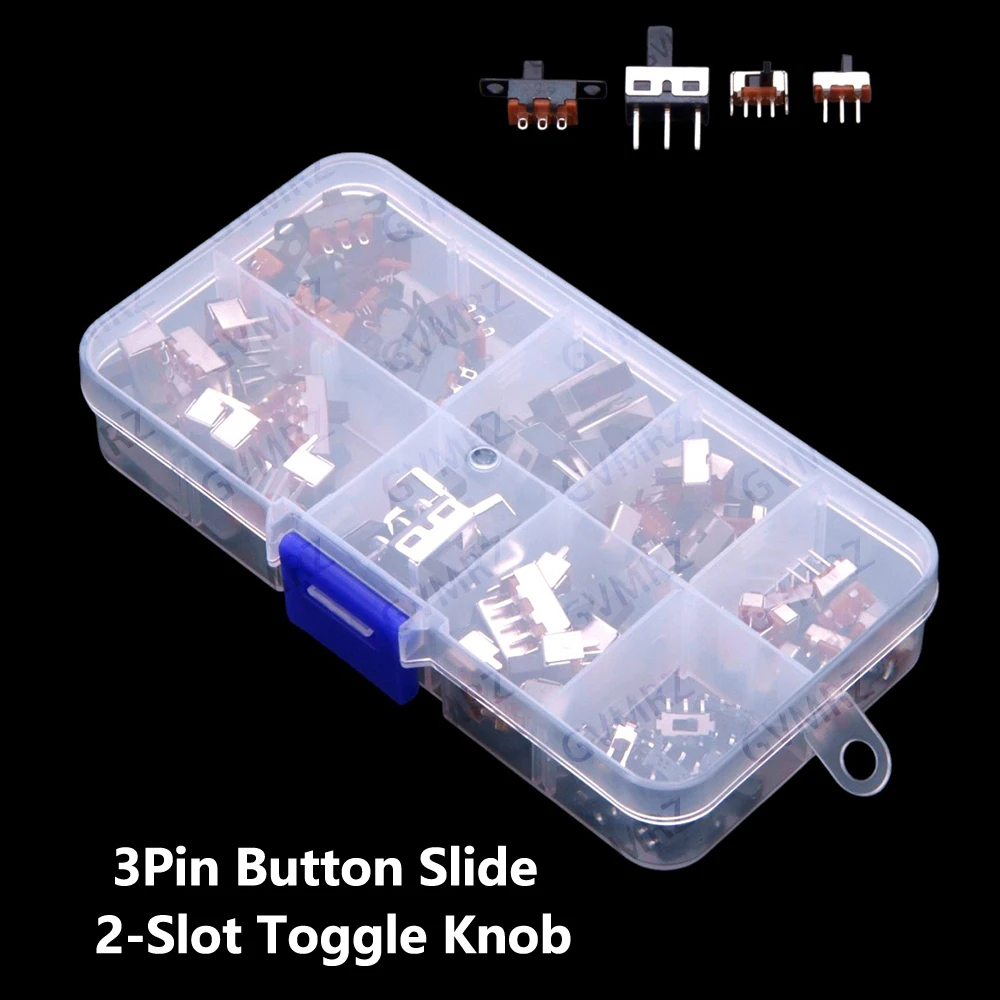 8 Werte 3P ​ ​ Kippschalter 70 Stück Einreihiger Gerader Stecker Miniatur-Stromversorgung 3-Pin Schiebeschalter 2-Slot Kippknopf 3P Image