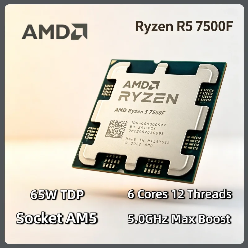 Hochleistungs-AMD Ryzen 5 7500F Desktop-CPU 6-Kern 12-Thread 5,0GHz 5nm AM5 32MB L3 Cache 65W PCIe 5.0 DDR5 4K Gaming-Prozessor Image