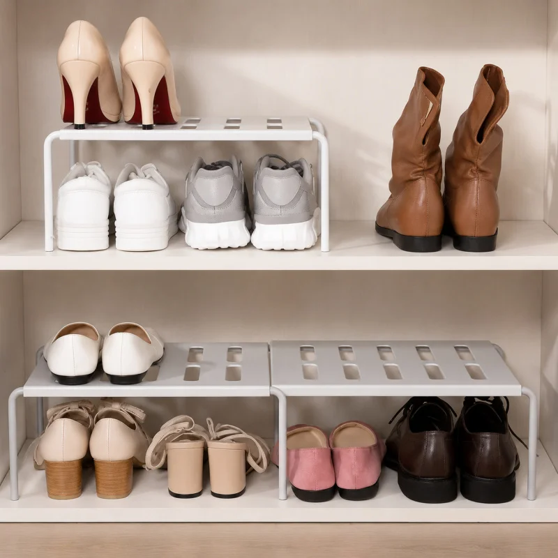 Verstellbares Mehrstufiges Plastik-Schuhregal, Platzsparender Organizer für Schuhe, Modern Weiß-Grau für Zuhause, Wohnheim, Schrank
