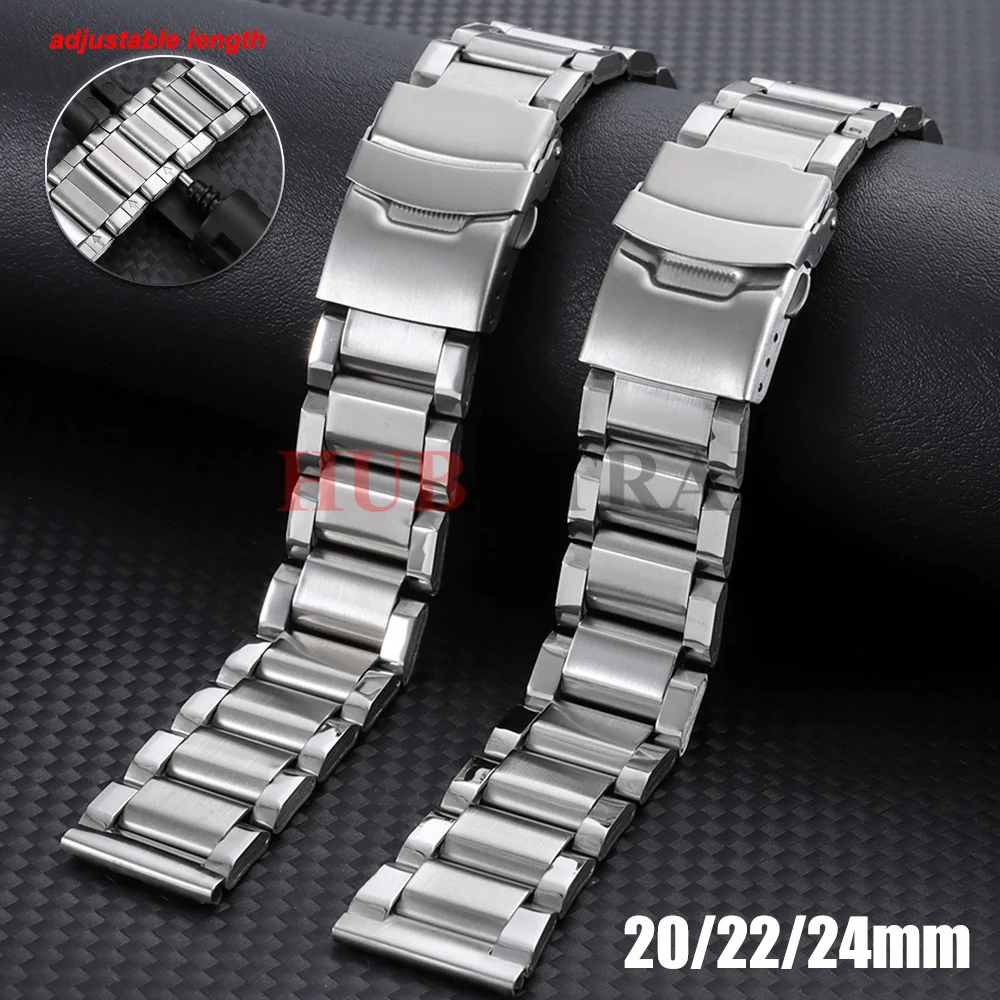 20/22/24 mm Edelstahlarmband für Seiko-Uhrenarmband für Omega-Metallarmband für Herren und Damen, Business-Uhrenarmband mit silberner Faltschließe Image