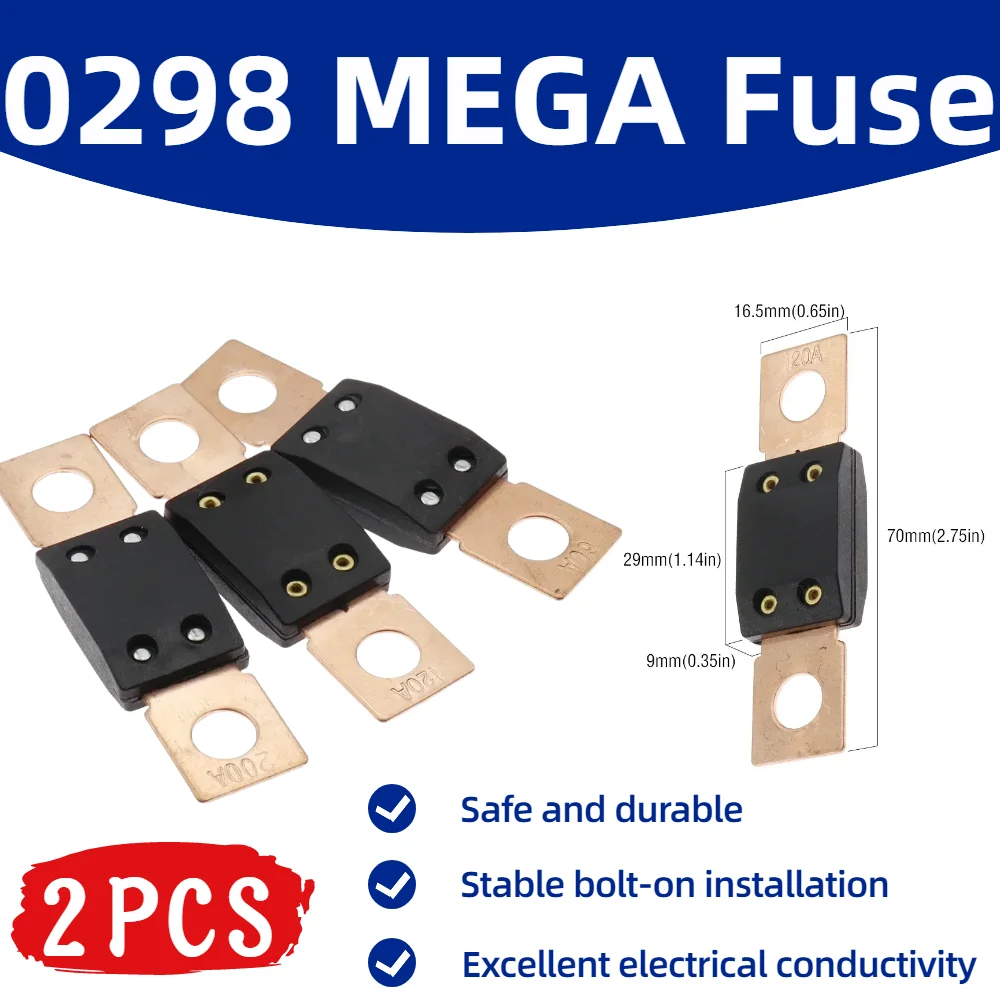 2/10 Stück ANM-H3 MEGA Auto-Sicherung/ANM Bolzensicherung, Flachsicherung 30A50A 60A 70A 80A 100A 125A 175A 200A 225A -500A Image