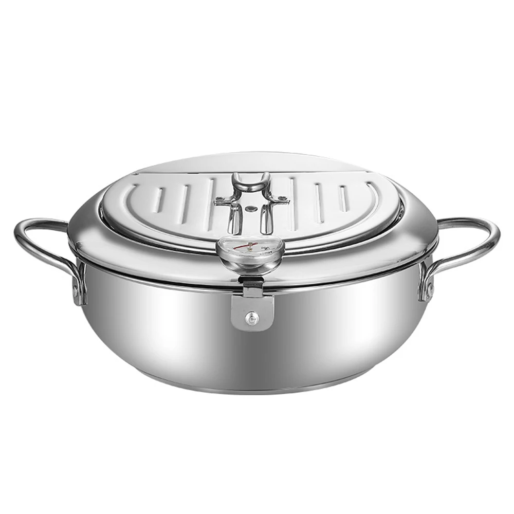 20cm 24cm SUS304 Edelstahl Tempura-Fritteuse mit Deckel und Thermometer, 4,2L Großer Topf für Gasherd und Induktionskochfeld Image