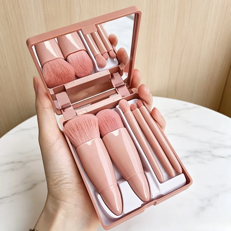 Set mit 5 Mini-Make-up-Pinseln mit Spiegel, faltbarem Reiseetui Image