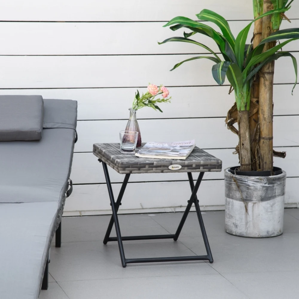 Gartentisch Polyrattan Klappbarer Couchtisch Falttisch Metallgestell Grau 40x40x40cm