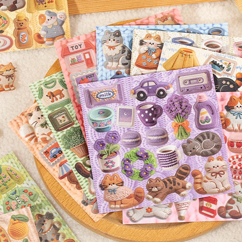 20 Stück Bestickte Aufkleber mit Kätzchen-Motiv, Meow Cry Strickgeschichten-Serie, Handbücher, Notizbücher, DIY Dekorative Aufkleber Image