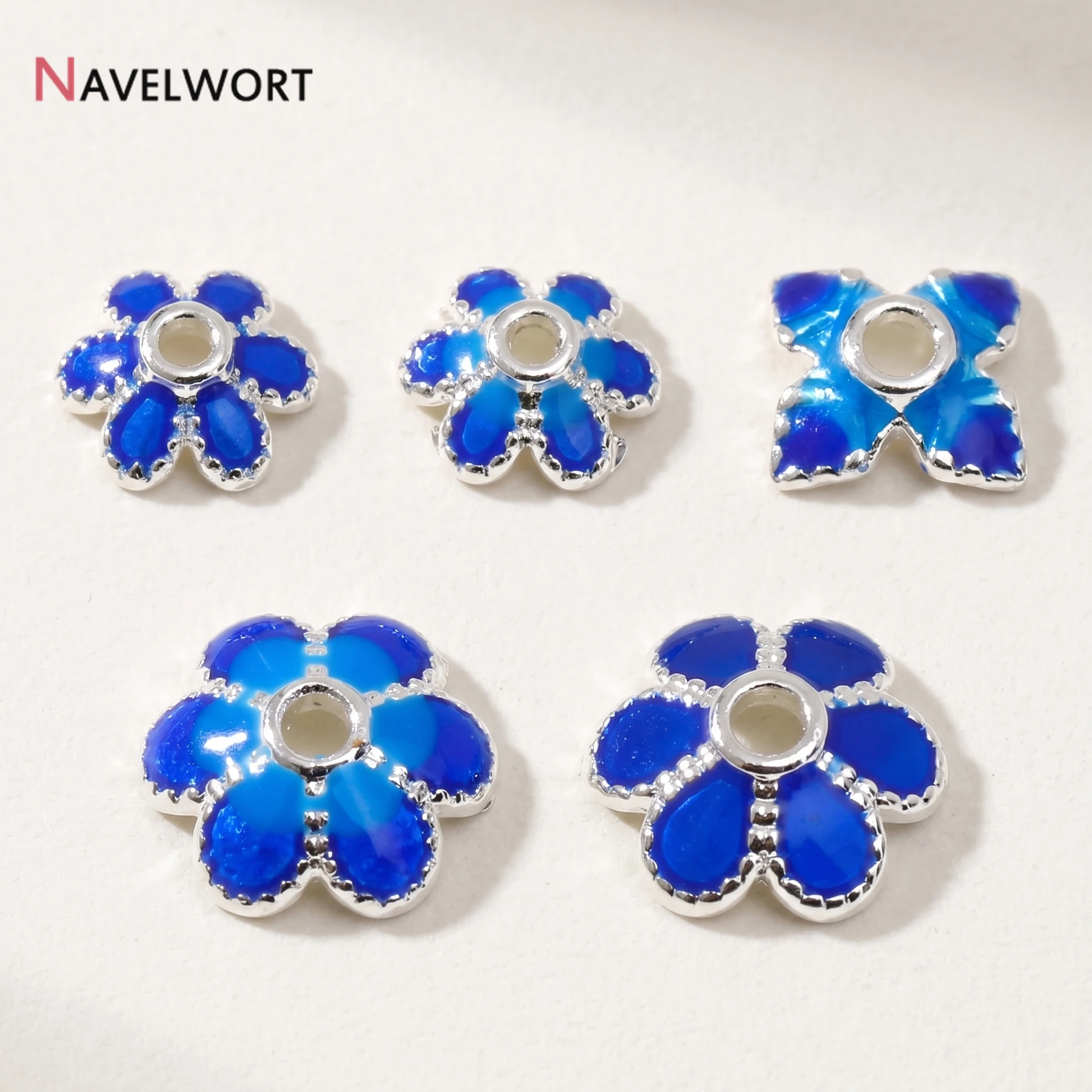 18K vergoldete Messing-Metallperlenkappen, blaue Blumenperlenkappen für Armbänder, Halsketten, DIY-Schmuckmaterialien, Zubehör für die Schmuckherstellung Image