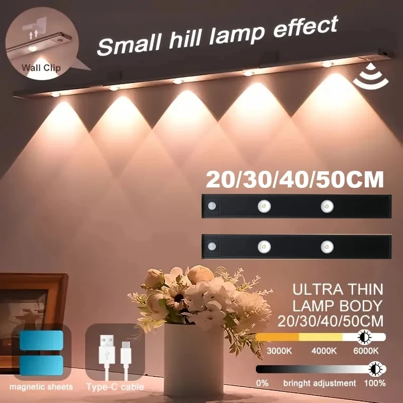 20-50CM 3-in-1 Unterbauleuchten Kabellose Lampe mit Bewegungssensor Nachtlichter für Küche Schlafzimmer Kleiderschrank Schreibtisch