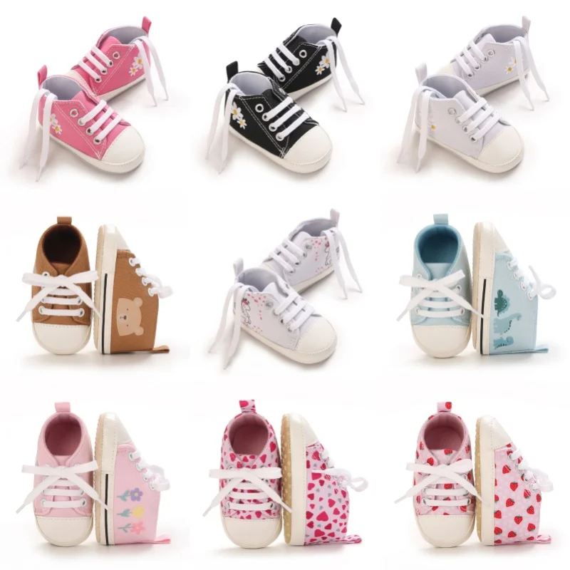 Pre-Walker-Schuhe für Kleinkinder, 0–18 Monate, Baby-Sneaker aus Segeltuch mit Blumenmuster, weiche Sohle, lässige Babyschuhe