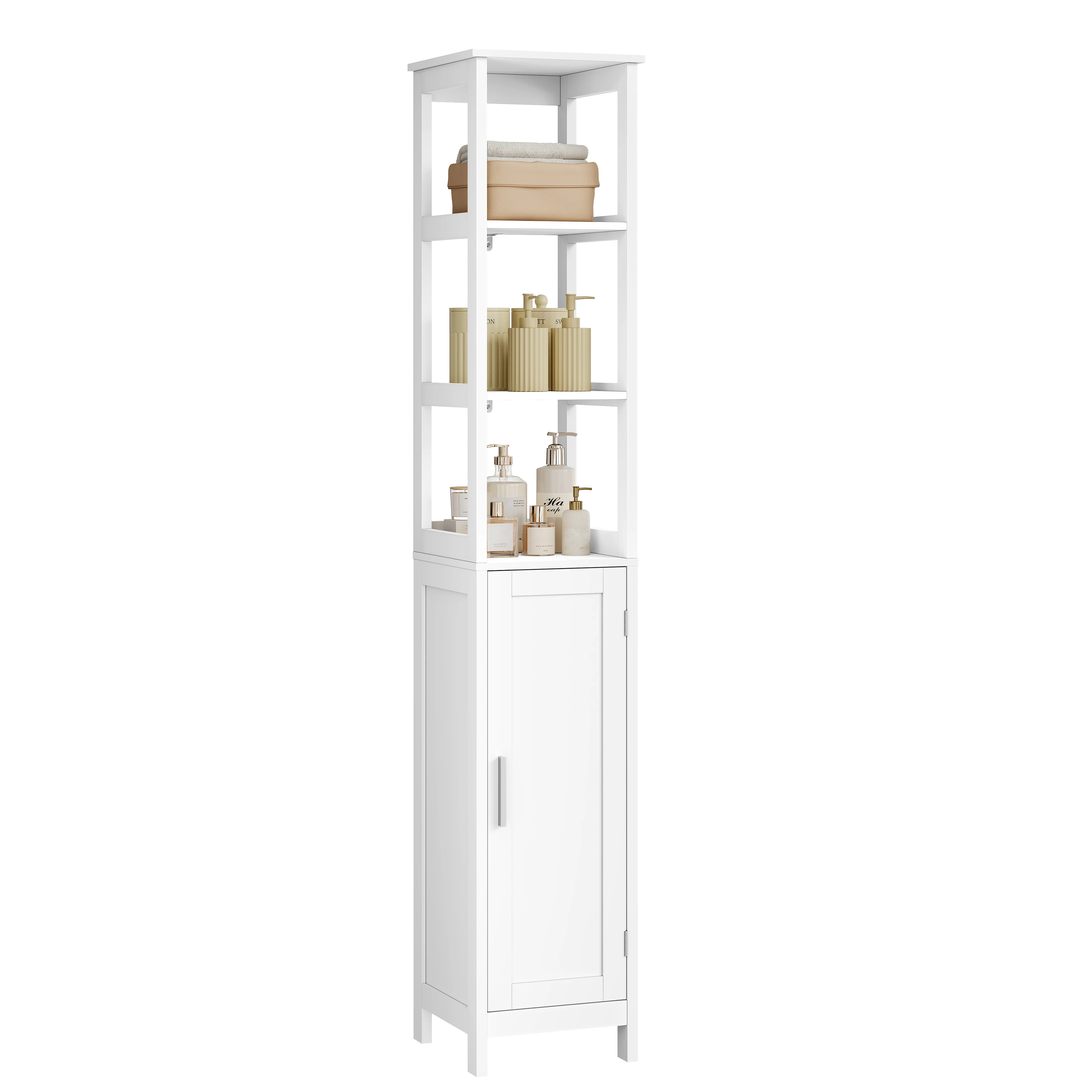 EUGAD Schmaler Badezimmerschrank Hochschrank mit 3 Regalen und Tür Platzsparendes Freistehendes Regal für Badezimmer Wohnzimmer Küche