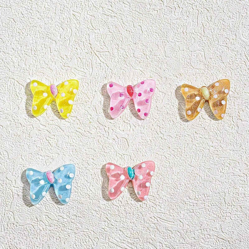 30/50/100 Stück, 10*12mm, Schleifenanhänger, gepunktete Schleife, Macarons, DIY, Nagelzubehör, niedlich, 3D, Nageldekorationen Image