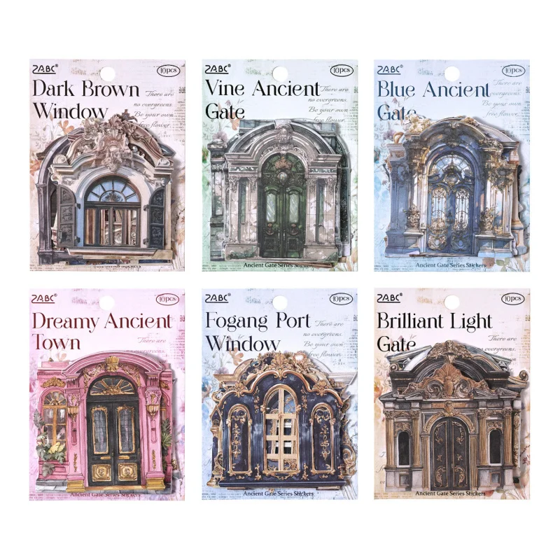 1 Packung/10 Stück Vintage-Aufkleber für hohle Türen und Fenster, verschiedene nicht wiederholende Designs, DIY handgemachtes Album, Scrapbooking, dekorativ Image