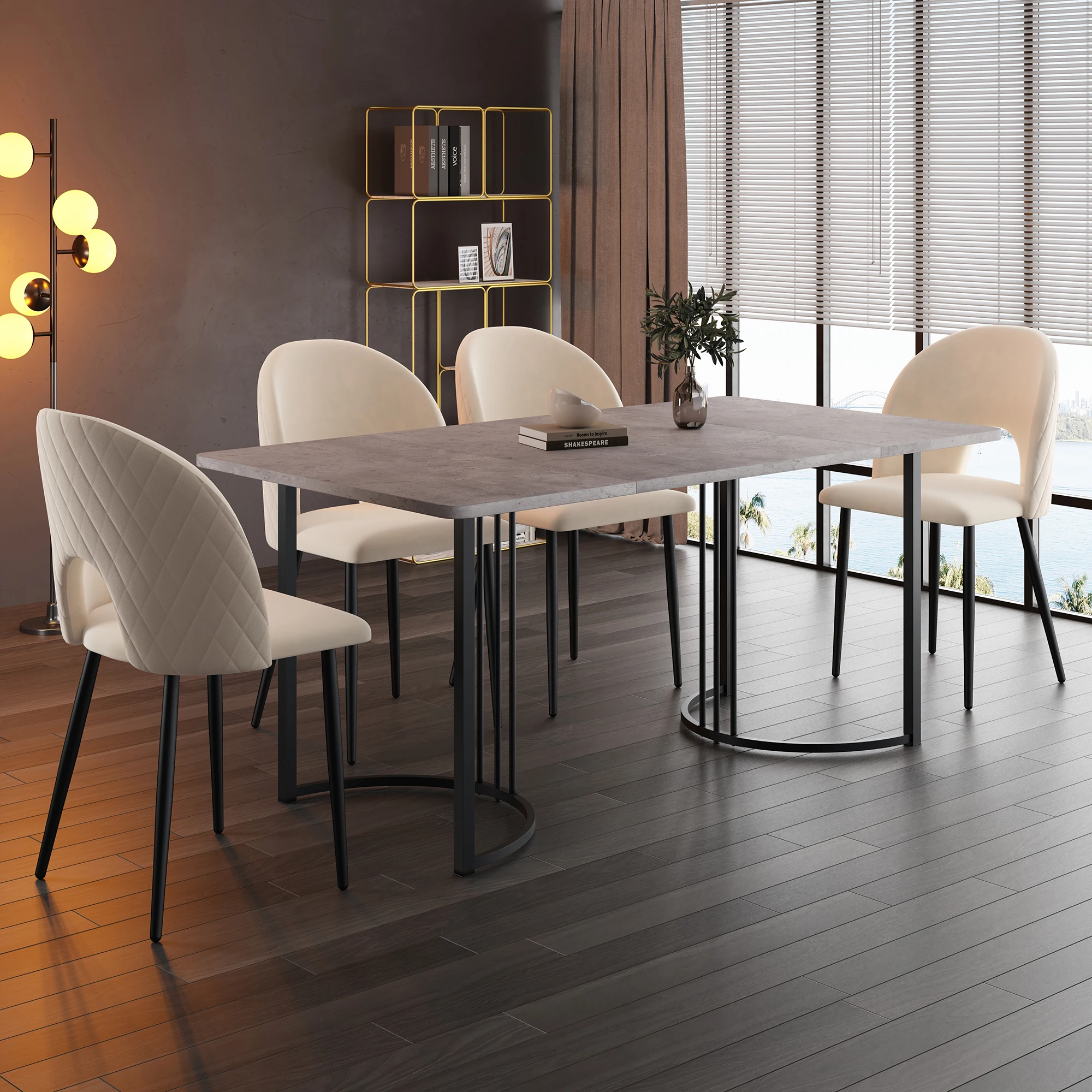 1 Stück Esstisch, mit verstellbaren Füßen & Marmor-Optik Platte, Metallgestell, für Küche/Esszimmer/Büro, MDF - grau Image