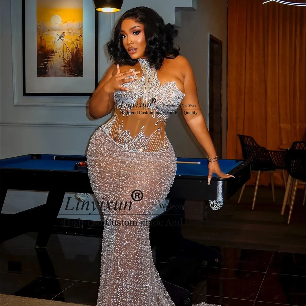 Fashion Pearls Prom Dresses for Black Girl Slim Fit Sleeveless Mermaid Wedding Party Gowns 2026 Customized vestidos para noite