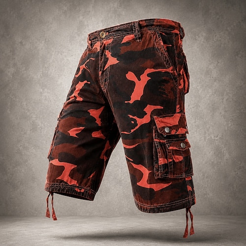 Herren Cargohose Cargohosen Cargo-Shorts Shorts Freizeitshorts Tasche Elastischer Bund Einfach Tarnung Knielang Lässig Outdoor Streetwear Mode Streetwear Blau Khaki Unelastisch Image