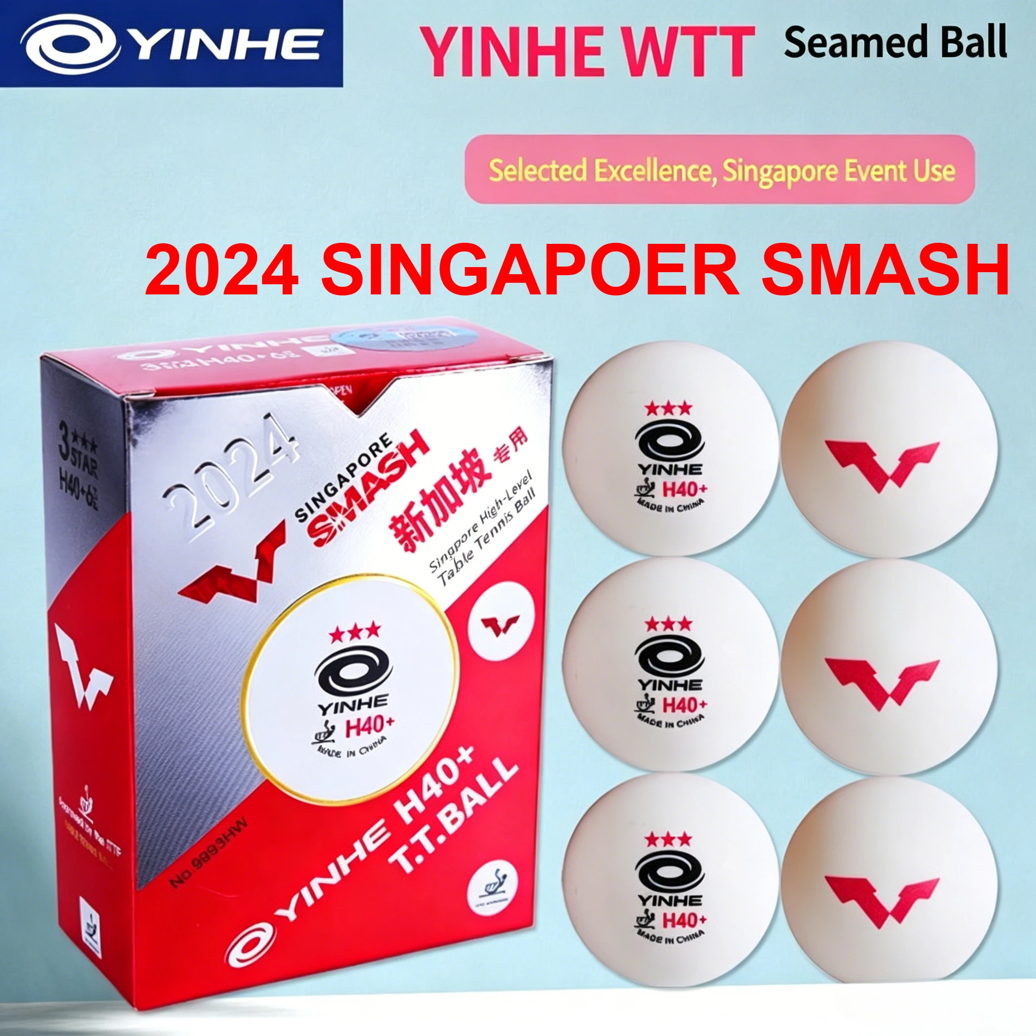 YINHE WTT H40+ Tischtennisbälle mit Naht 2024 Singapur SMASH Tischtennisbälle ABS Neue Materialien Ping-Pong-Bälle 6 Stück/Box Image