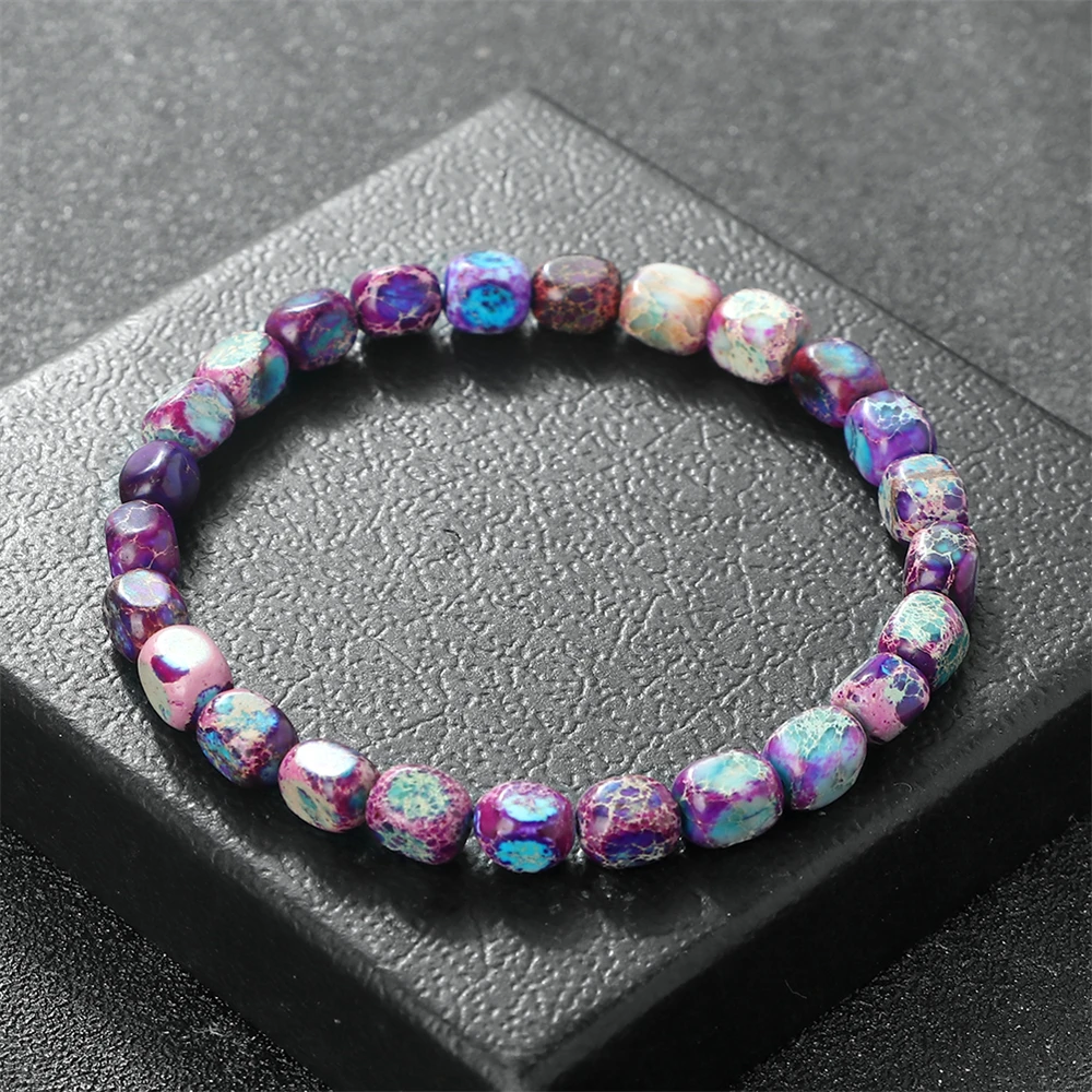 Boho-Kaiserstein-elastisches Armband, mehrfarbig, natürliche Perlen, heilende Energie, Armreif, Meditation, spiritueller Schmuck, Damen- und Herrengeschenke Image