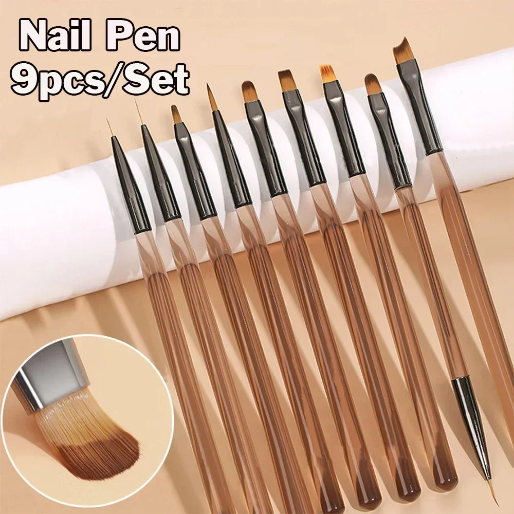 9-teiliges UV-Gel Nagelpinsel-Set DIY Maniküre Malstift Acryl-Zeichenpinsel für Nagelkunst-Design Nagelverlängerung Salonbedarf Image