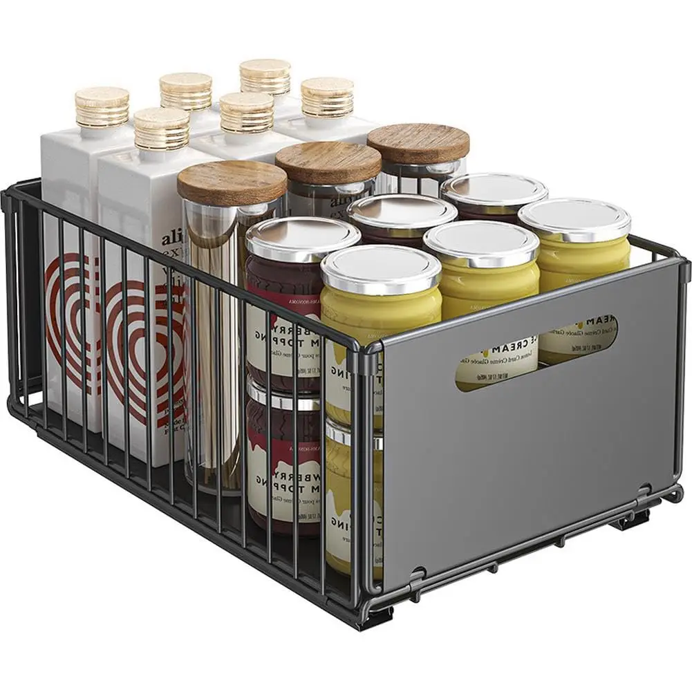 Teleskopschublade, Unterbauschrank Schubladenorganizer Aus Kohlenstoffstahl, Klappbare Küchenablage, Spülenschrank Ausziehbarer Aufbewahrungsschrank, 24,5x37,5 cm