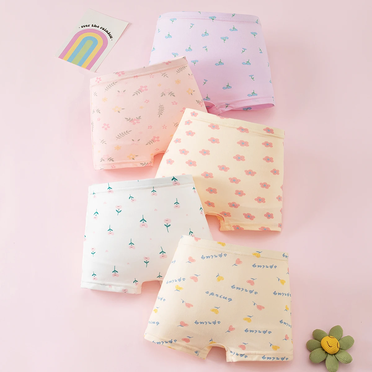 5/7-teiliges Set bequemer, elastischer Unterwäsche für Mädchen für alle Jahreszeiten, vielseitige Boxershorts, niedliche bedruckte Kindershorts Image