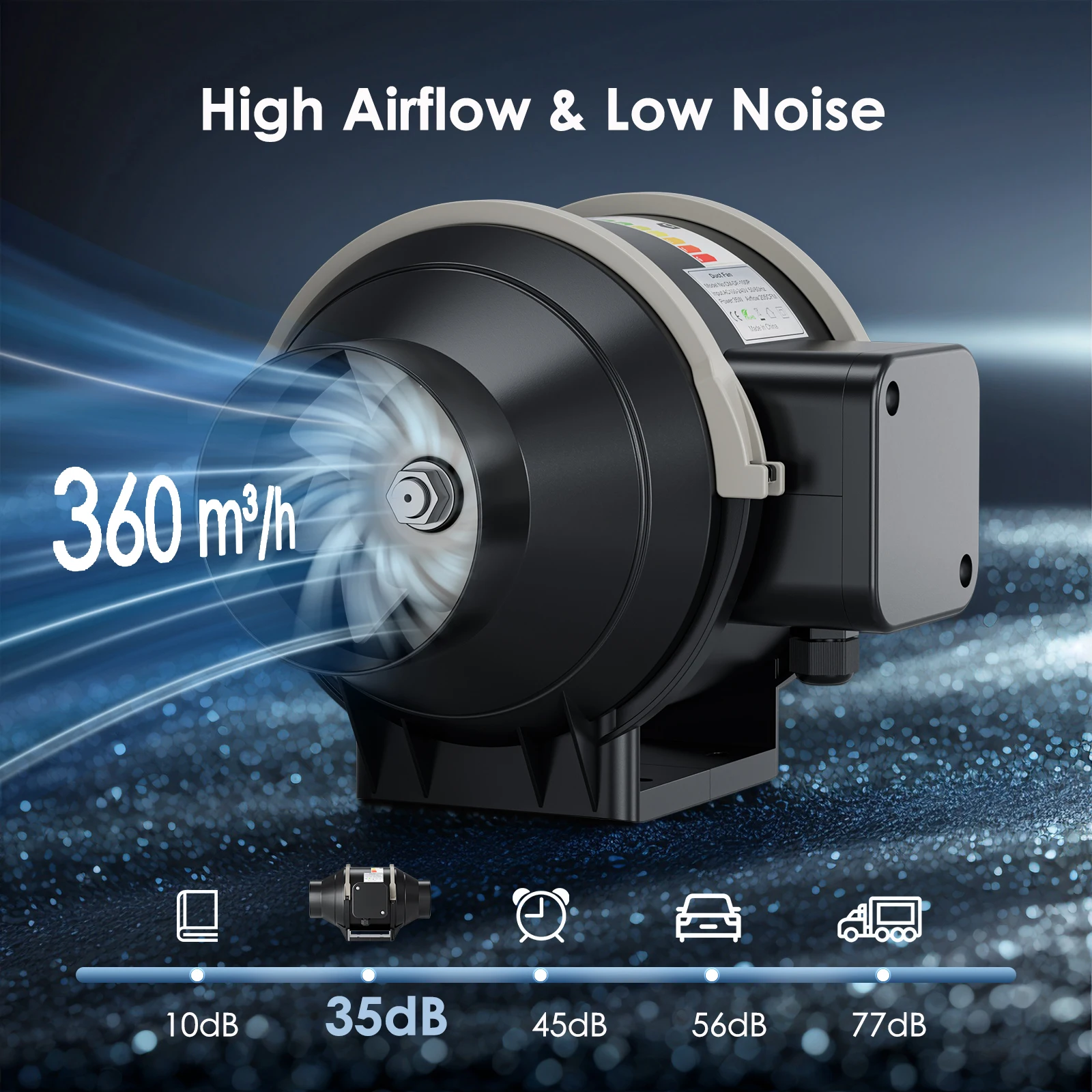 360 m3/h Luftstrom-Kanalventilator, 4-Zoll-Inline-Kanalventilator, mit variabler Geschwindigkeitsregelung, leiser EC-Motorbelüftung und Abluftventilator Image