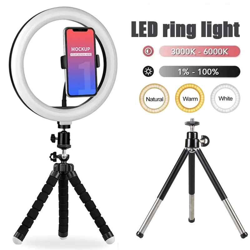 LED-Selfie-Ringlicht, fotografisches Selfie-Ringlicht, LED-Fülllicht mit Mini-Stativhalterung für Handy-Video, Live-Foto, Fotostudio Image