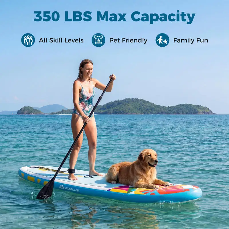 Aufblasbares Paddle-Surf-Board, 11 Fuß, Stand-Up-Paddle-Board-Set, komplett mit Rucksack und 2-in-1-Pumpe für Kajak und Surfen, hohe Stabilität, rutschfest, mit 3 abnehmbaren Finnen, belastbar bis 160 Image