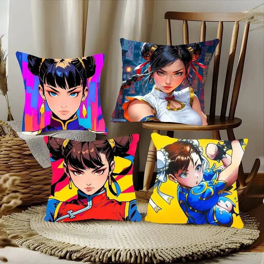 Chun Li Street Fighter Anime-Kissenbezug, quadratisches Kissen, Schlafzimmer, Sofa, Freizeit, Komfort, Kissen, Auto, Heimdekoration Image