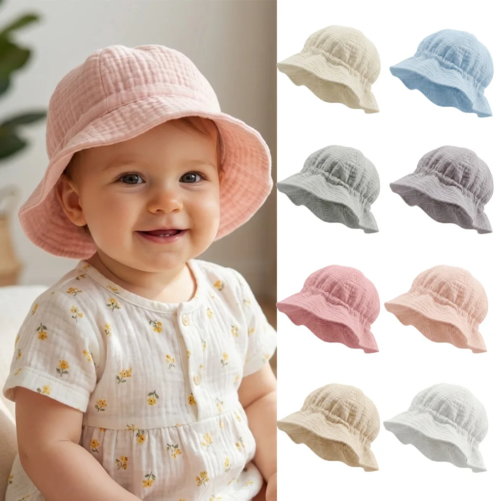 Musselin-Baby-Sommerhut für Mädchen und Jungen, weiche Kinder-Sonnenhüte, 100 % Baumwolle, Kinder-Panama-Mütze, Kleinkind-Accessoires, 1–3 Jahre Image