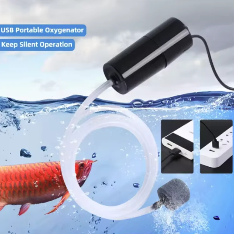Mini Aquarium Luftpumpen-Set USB-Betrieben Geräuscharm Hochenergieeffizient Sauerstoffgenerator mit Luftstein für Fischbecken Image